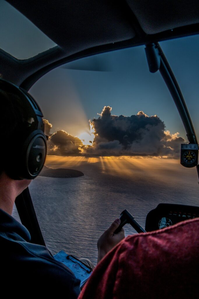 hawaii, sunrise, helicopter